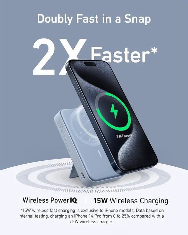 Alt view image 2 of 6 - Anker MagGo Power Bank, Qi2 Certified 15W Ultra-Fast MagSafe-Compatible Portable Charger, 10K Battery Pack with Smart Display and Foldable Stand, for iPhone 15/14/13/12 Only (USB-C Cable Included)