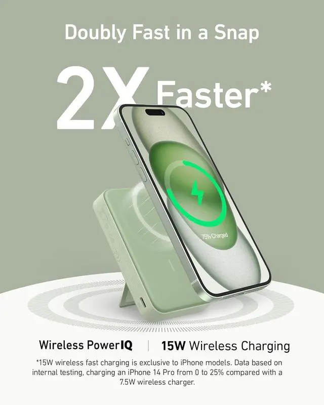 Alt view image 2 of 6 - Anker MagGo Power Bank, Qi2 Certified 15W Ultra-Fast MagSafe-Compatible Portable Charger, 10K Battery Pack with Smart Display and Foldable Stand, for iPhone 15/14/13/12 Only (USB-C Cable Included)