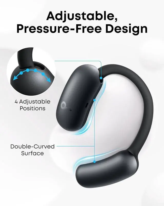 Alt view image 3 of 6 - Soundcore AeroFit 2 by Anker, Open-Ear Headphones, Adjustable Ear Hooks, Snug Fit, Rich Bass, Hi-Res Wireless Audio, 42H Play, Bluetooth 5.4, Wireless Charging, IP55, AI Clear Calls, Open-Ear Earbuds