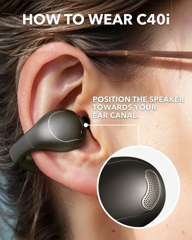 Alt view image 7 of 7 - Anker Soundcore C40i , Open-Ear Earbuds, Clip-On Headphones, Flexible Joint Design, Button Controls, Lightweight Comfort, Stable Fit with Attachable Ear Grips, Expansive Drivers for Clear Sound