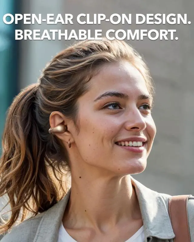 Alt view image 2 of 7 - Anker Soundcore C40i , Open-Ear Earbuds, Clip-On Headphones, Flexible Joint Design, Button Controls, Lightweight Comfort, Stable Fit with Attachable Ear Grips, Expansive Drivers for Clear Sound Gold