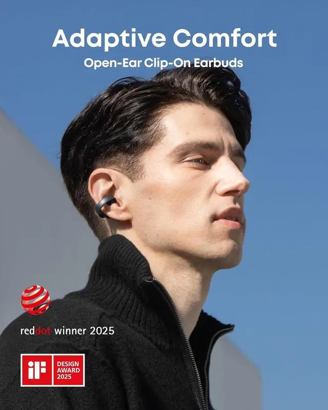 Alt view image 2 of 6 - Soundcore AeroClip by Anker, Open-Ear Earbuds, Clip-On Headphones, Adaptive Comfort, Clear Calls with 4 Mics and AI, Stable Fit, 12mm Drivers for Powerful Bass, Hi-Res, Open-Ring Design