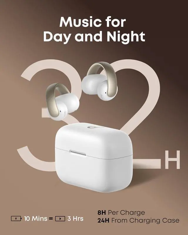 Alt view image 6 of 6 - Soundcore AeroClip by Anker, Open-Ear Earbuds, Clip-On Headphones, Adaptive Comfort, Clear Calls with 4 Mics and AI, Stable Fit, 12mm Drivers for Powerful Bass, Hi-Res, Open-Ring Design Champagne Mist