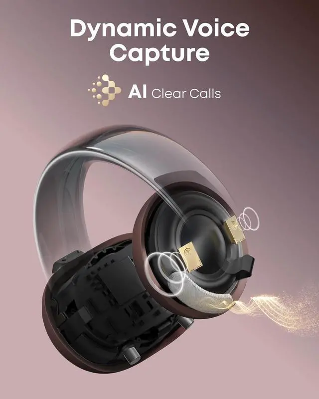 Alt view image 3 of 6 - Soundcore AeroClip by Anker, Open-Ear Earbuds, Clip-On Headphones, Adaptive Comfort, Clear Calls with 4 Mics and AI, Stable Fit, 12mm Drivers for Powerful Bass, Hi-Res, Open-Ring Design Rosy Brown