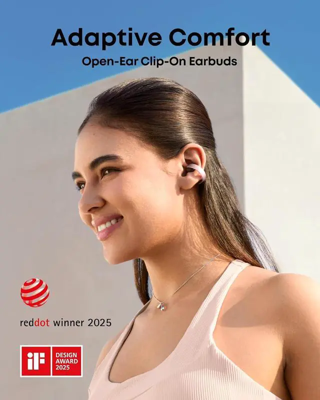 Alt view image 2 of 6 - Soundcore AeroClip by Anker, Open-Ear Earbuds, Clip-On Headphones, Adaptive Comfort, Clear Calls with 4 Mics and AI, Stable Fit, 12mm Drivers for Powerful Bass, Hi-Res, Open-Ring Design Rosy Brown