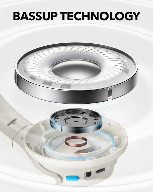 Alt view image 3 of 6 - Soundcore Q11i Wireless Over-Ear Bluetooth Headphones by Anker, Deep Bass, 60H Playtime, Hi-Res Audio, Detachable Ear Cushions, Multipoint Connection Cream White