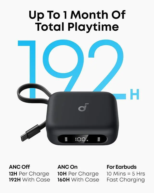 Alt view image 4 of 7 - Soundcore P41i by Anker, Adaptive Noise Cancelling Earbuds with Portable Phone Charger, Only for USB-C Charging, 12H Playtime, 192H with Case, 6-Mic AI Clear Calls, IPX5 Wireless Bluetooth Earbuds