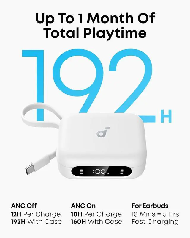Alt view image 4 of 7 - Soundcore P41i by Anker, Adaptive Noise Cancelling Earbuds with Portable Phone Charger, Only for USB-C Charging, 12H Playtime, 192H with Case, 6-Mic AI Clear Calls, IPX5 Wireless Bluetooth Earbuds
