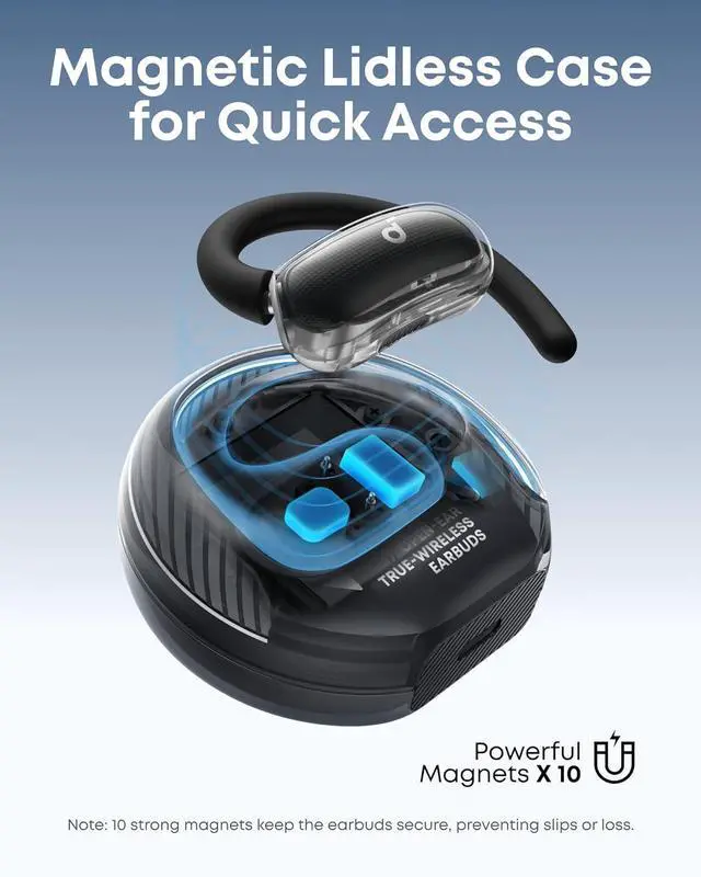 Alt view image 3 of 7 - soundcore V40i by Anker, Open-Ear Headphones, Crystal-Clear Design, Lidless Case, 4 Adjustable Positions for Every Ear Size, Richer Bass, IP55, 21H Playtime, AI Clear Calls, Bluetooth 5.4, App Control