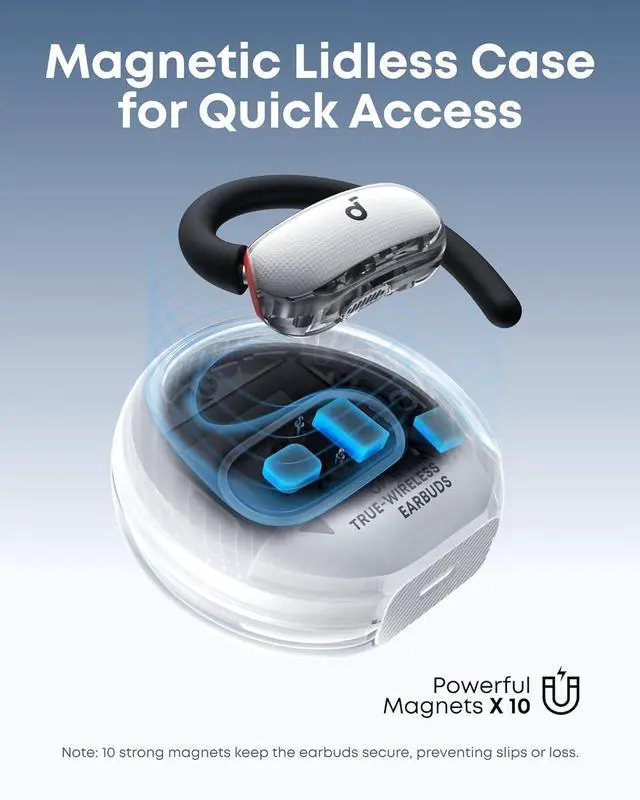 Alt view image 3 of 7 - soundcore V40i by Anker, Open-Ear Headphones, Crystal-Clear Design, Lidless Case, 4 Adjustable Positions for Every Ear Size, Richer Bass, IP55, 21H Playtime, AI Clear Calls, Bluetooth 5.4, App Control