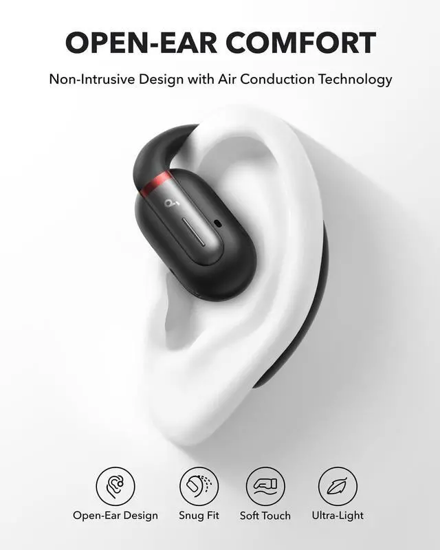 Alt view image 2 of 7 - Soundcore by Anker V30i Open-Ear Headphones, Ultra-Comfort, Lightweight Design, Snug Fit, Ergonomic Ear Hooks, Robust Bass, 36H Playtime, Bluetooth 5.3, App Control, Clear Calls (Renewed)