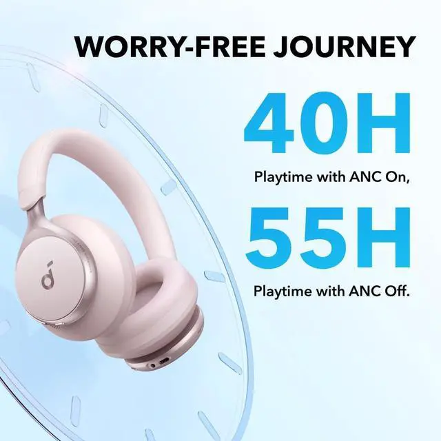 Alt view image 5 of 6 - Soundcore by Anker, Space One, Active Noise Cancelling Headphones, 2X Stronger Voice Reduction, 40H ANC Playtime, App Control,LDAC Hi-Res Wireless Audio,Comfortable Fit,Clear Calls, Bluetooth 5.3 Blue
