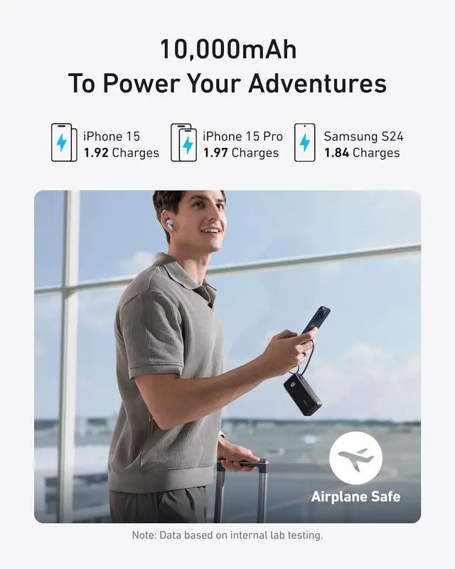 Alt view image 4 of 6 - Anker Nano 3-in-1 Portable iPhone Charger, 10,000mAh Power Bank with Built-in USB-C Cable and Foldable Wall Plug, 30W Max Battery Pack, Travel Essentials for iPhone 16/15 Series, Galaxy, MacBook Pink