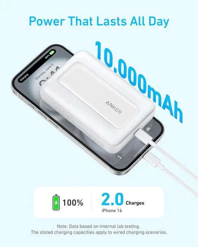 Alt view image 3 of 6 - ANKER Zolo Magnetic Power Bank, Compact 10,000mAh Wireless Portable Charger with 30W Max Fast Charging, Skin-Friendly and Durable Battery Pack, for iPhone 16/15/14 Series, AirPods, and More