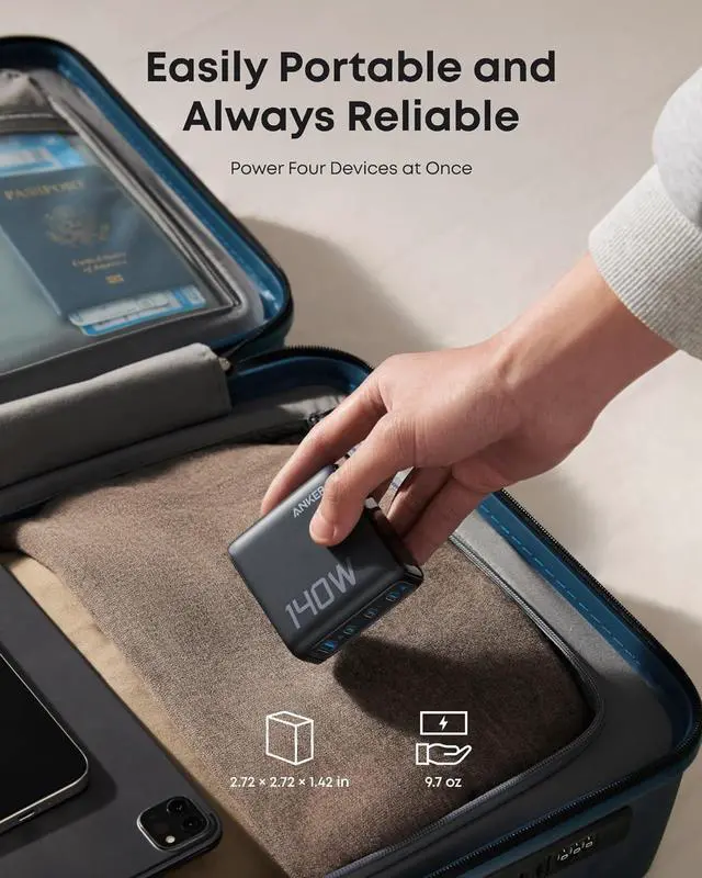 Alt view image 6 of 6 - Anker Laptop Charger, 140W MAX USB C Charger, 4-Port Multi-Device Fast Charging, Advanced GaN Power Adapter, Intuitive Touch Controls, for MacBook, iPhone 16 Series, Samsung Galaxy, Pixel, and More