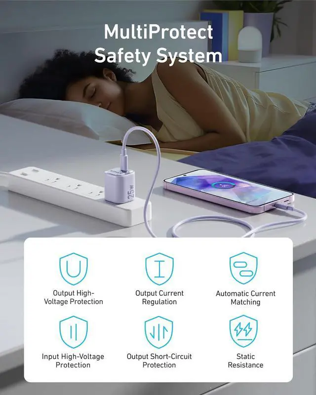 Alt view image 5 of 6 - Anker 25W USB C Charger Block, Compact and Foldable, Supports PPS Fast Charging for Galaxy S24/Z Fold/Z Flip/Tab, iPhone, iPad (Black) Mauve