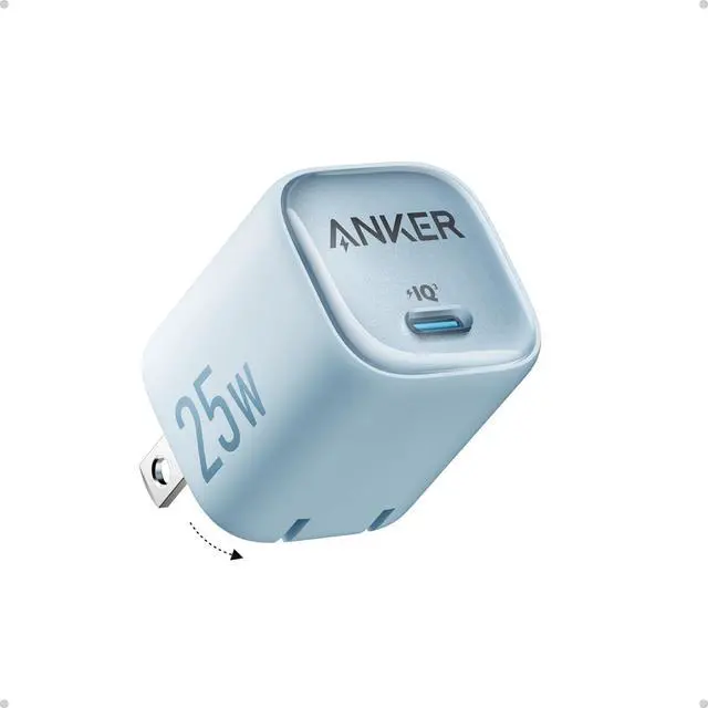 Main image of Anker 25W USB C Charger Block, Compact and Foldable, Supports PPS Fast Charging for Galaxy S24/Z Fold/Z Flip/Tab, iPhone, iPad (Black) Blue