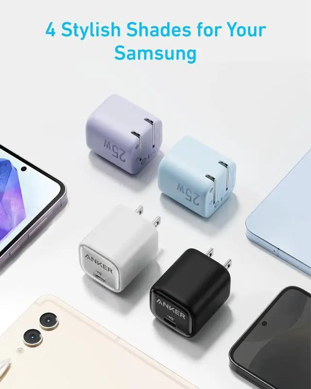 Alt view image 6 of 6 - Anker 25W USB C Charger Block, Compact and Foldable, Supports PPS Fast Charging for Galaxy S24/Z Fold/Z Flip/Tab, iPhone, iPad (Black) Blue