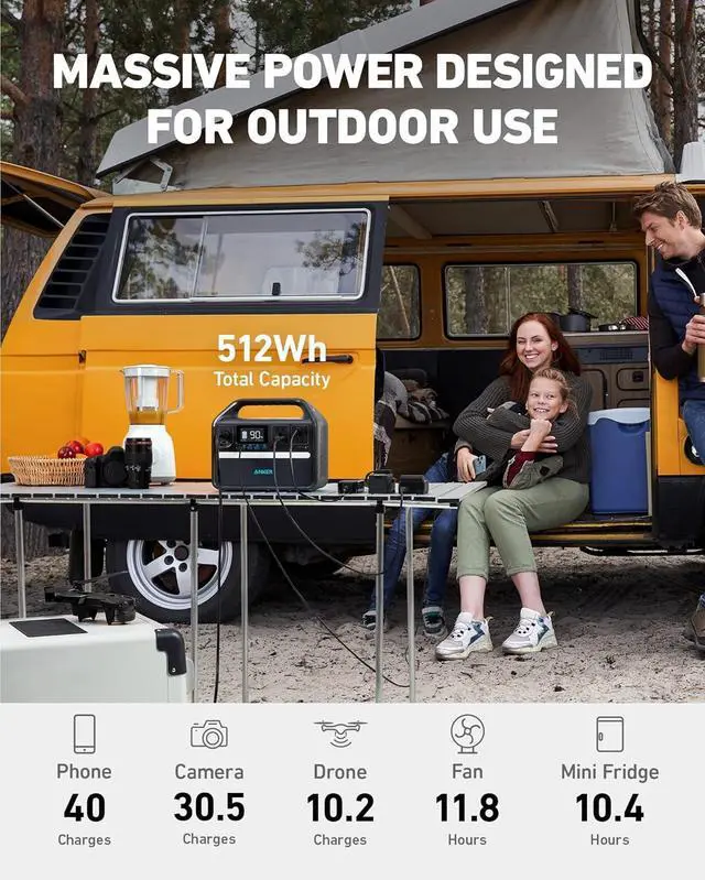 Alt view image 5 of 6 - Anker 535 Portable Power Station, 512Wh Solar Generator (Solar Panel Optional) with LiFePO4 Battery Pack, 500W 9-Port Powerhouse, 4 AC Outlets, 60W USB-C PD Output for Outdoor Camping, RV(Anker Solix)
