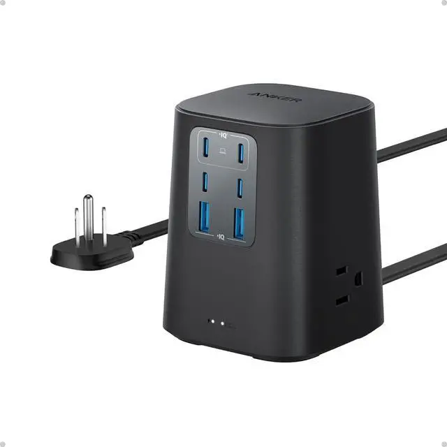 Main image of Anker Charging Station (100W), 9-in-1 USB-C Power Strip with 300J Surge Protection, for iPhone 16 & MacBook, 5 ft Flat Cable and Plug, 4 USB-C and 2 USB-A Ports, 3 AC Outlets, for Home, Office