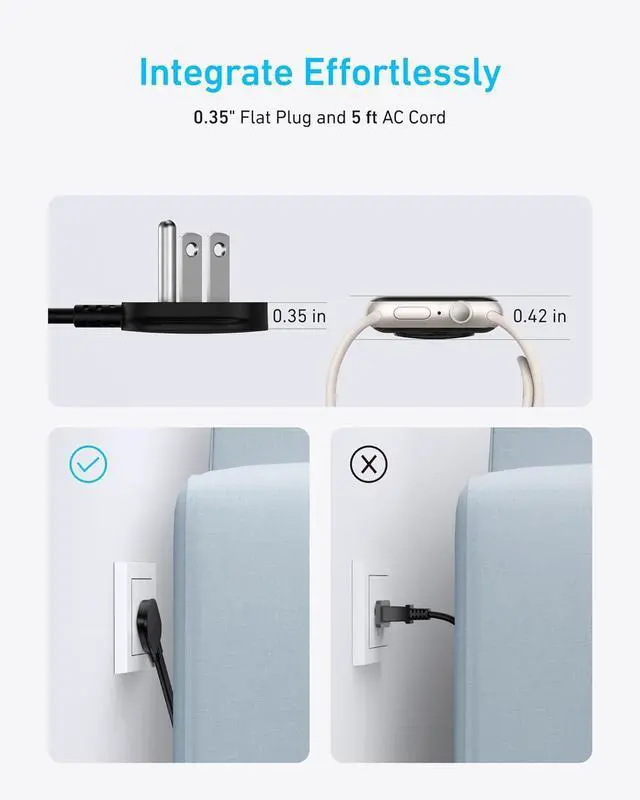 Alt view image 5 of 6 - Anker Charging Station (100W), 9-in-1 USB-C Power Strip with 300J Surge Protection, for iPhone 16 & MacBook, 5 ft Flat Cable and Plug, 4 USB-C and 2 USB-A Ports, 3 AC Outlets, for Home, Office