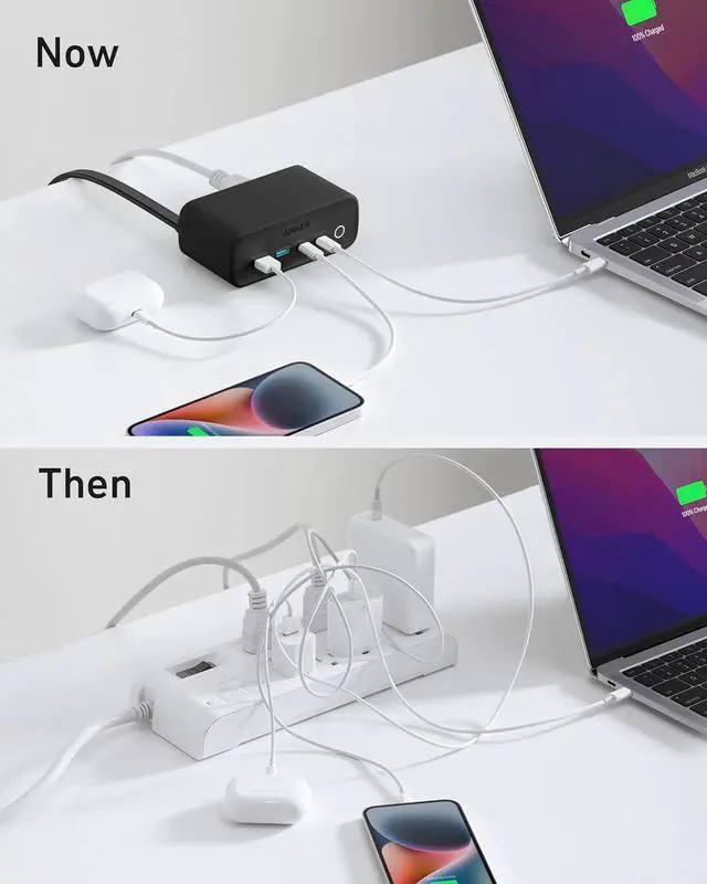 Alt view image 7 of 7 - Anker 525 Charging Station, 5 ft Thin Cord and Flat Plug, 7-in-1 USB-C Power Strip for iPhone 16/15, 3 AC, 2 USB-A, 2 USB-C,65W Power Delivery Desktop Accessory for MacBook Pro,Office