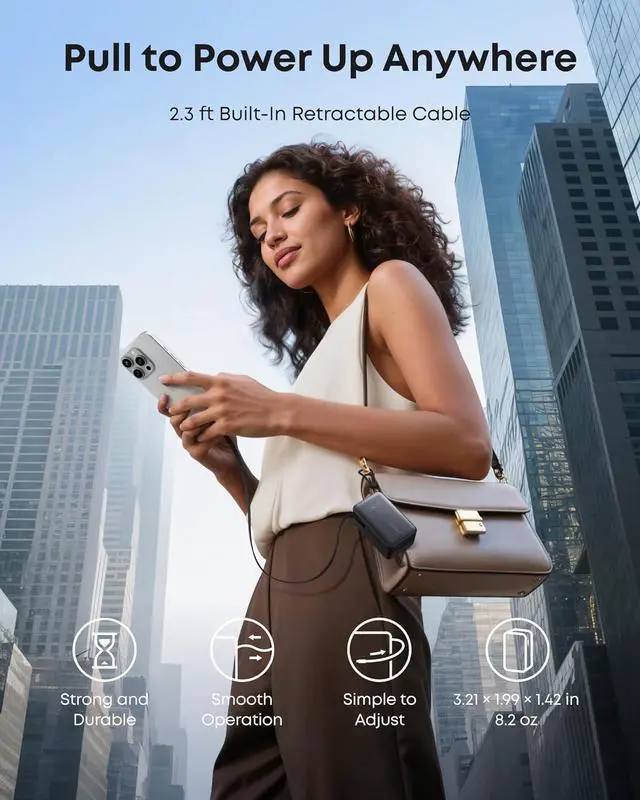 Alt view image 5 of 6 - Anker Nano Power Bank, 10,000mAh Portable Charger with 2.3 ft InstaCord Retractable Cable, 45W Max Compact Battery Pack, Smart Display, for iPhone 16 / 15 Series, iPad, Galaxy, Pixel, and More