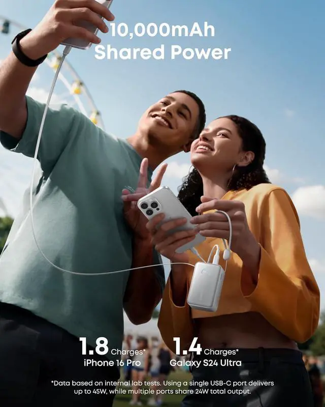 Alt view image 6 of 6 - Anker Nano Power Bank, 10,000mAh Portable Charger with 2.3 ft InstaCord Retractable Cable, 45W Max Compact Battery Pack, Smart Display, for iPhone 16 / 15 Series, iPad, Galaxy, Pixel, and More White