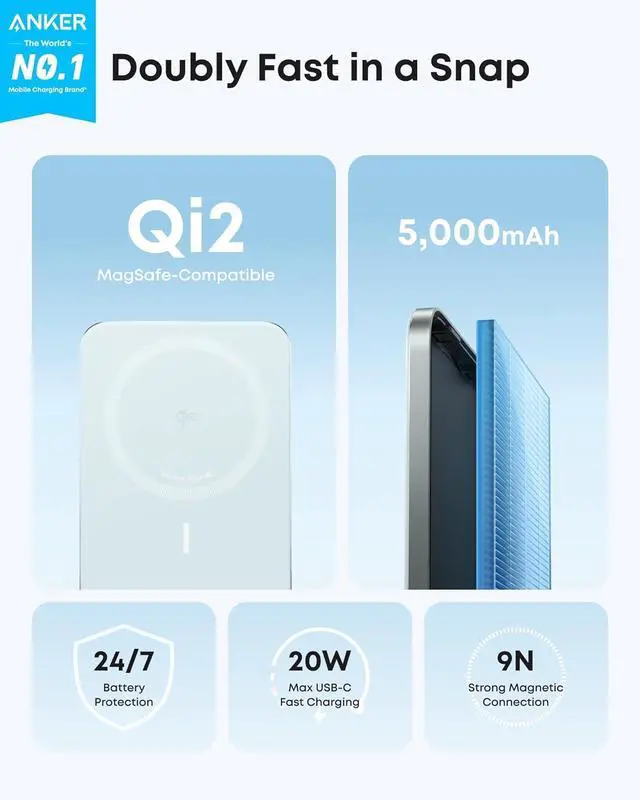 Alt view image 2 of 6 - Anker Nano Power Bank, 10,000mAh Portable Charger with 2.3 ft InstaCord Retractable Cable, 45W Max Compact Battery Pack, Smart Display, for iPhone 16 / 15 Series, iPad, Galaxy, Pixel, and More Green