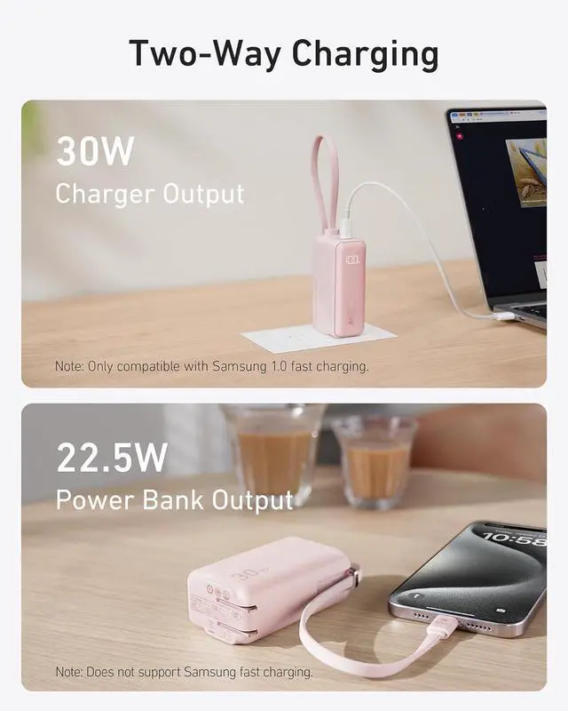 Alt view image 4 of 6 - ANKER 3-in-1 Power Bank, 5,000mAh Portable Charger with Built-in Lightning Cable and Foldable AC Plug, 30W Max Compact Battery Pack, for iPhone 14 Series, Galaxy, MacBook, and More Blue
