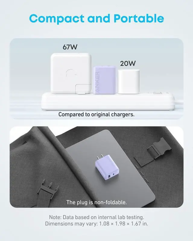 Alt view image 5 of 6 - Anker iPhone 16 Charger, 2-Pack 20W Fast USB C Charger Block, for iPhone 16/16 Pro Max/15 Series/iPad Pro and More (White, 2 Pack & 2 Cable) Purple