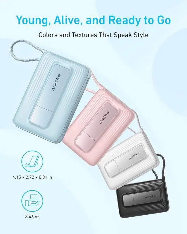 Alt view image 6 of 6 - Anker Zolo Magnetic Power Bank, 10,000mAh Wireless Portable Charger with 30W Max Fast Charging, Battery Pack with Built-in USB-C Cable and Adjustable Stand, for iPhone 16/15 Series, AirPods, and More