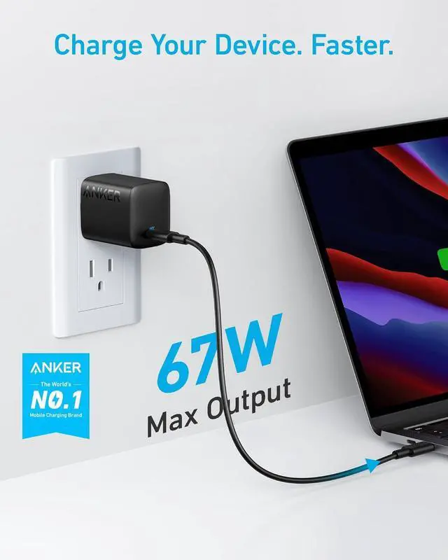 Alt view image 2 of 6 - Anker 67W USB C 315 Wall Charger, PIQ 3.0 Compact & Foldable Fast Charger for MacBook Pro/Air, iPhone 15/14, iPad, Galaxy, Pixel, AirPods and More