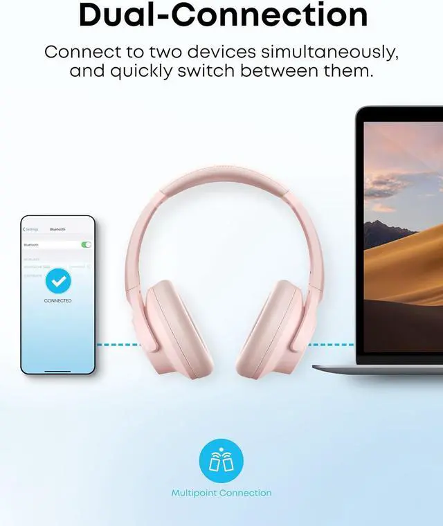 Alt view image 7 of 7 - Soundcore by Anker Q20i Hybrid Active Noise Cancelling Headphones, Wireless Over-Ear Bluetooth, 40H Long ANC Playtime, Hi-Res Audio, Big Bass, Customize via an App, Transparency Mode (Pink)