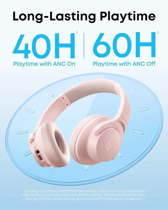 Alt view image 5 of 7 - Soundcore by Anker Q20i Hybrid Active Noise Cancelling Headphones, Wireless Over-Ear Bluetooth, 40H Long ANC Playtime, Hi-Res Audio, Big Bass, Customize via an App, Transparency Mode (Pink)