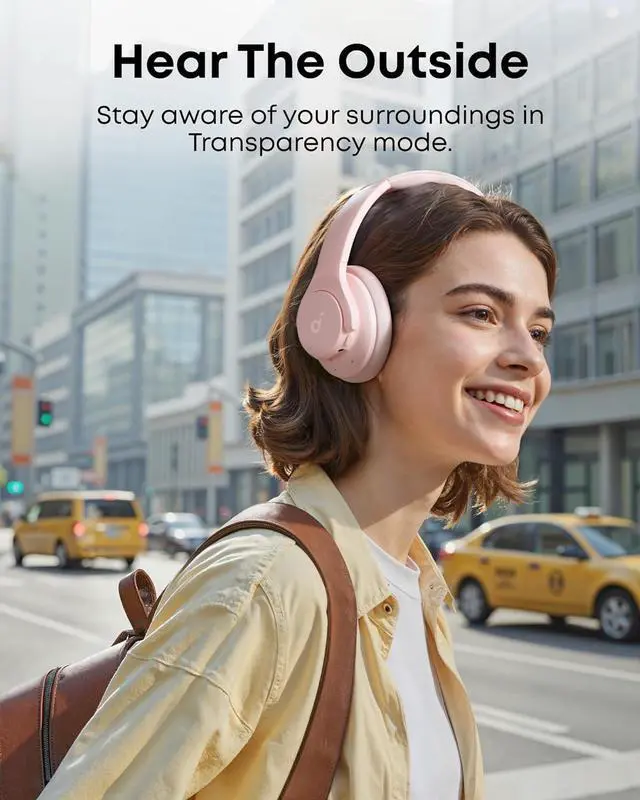 Alt view image 6 of 7 - Soundcore by Anker Q20i Hybrid Active Noise Cancelling Headphones, Wireless Over-Ear Bluetooth, 40H Long ANC Playtime, Hi-Res Audio, Big Bass, Customize via an App, Transparency Mode (Pink)