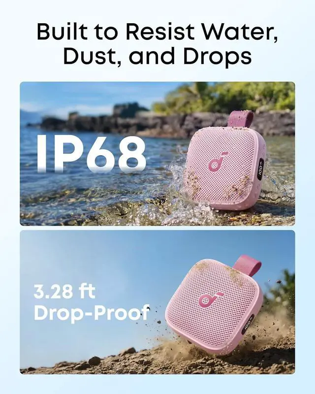 Alt view image 5 of 6 - Soundcore Boom Go 3i Portable Bluetooth Speaker by Anker, 15W Punchy Sound, 24H Playtime, IP68, BassUp 2.0, Emergency Charging, Bluetooth 6.0, Waterproof Speaker for Hiking/Cycling/Camping (Pink)