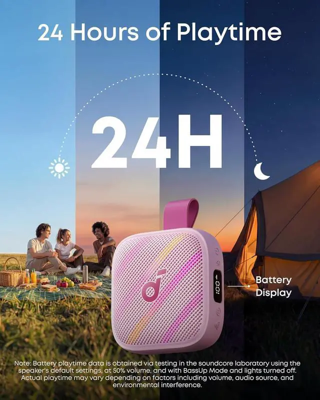 Alt view image 3 of 6 - Soundcore Boom Go 3i Portable Bluetooth Speaker by Anker, 15W Punchy Sound, 24H Playtime, IP68, BassUp 2.0, Emergency Charging, Bluetooth 6.0, Waterproof Speaker for Hiking/Cycling/Camping (Pink)