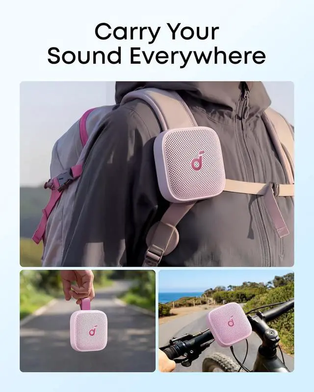 Alt view image 4 of 6 - Soundcore Boom Go 3i Portable Bluetooth Speaker by Anker, 15W Punchy Sound, 24H Playtime, IP68, BassUp 2.0, Emergency Charging, Bluetooth 6.0, Waterproof Speaker for Hiking/Cycling/Camping (Pink)