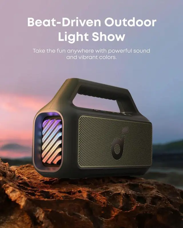 Alt view image 5 of 6 - Soundcore Boom 2 by Anker, Outdoor Speaker, 80W, Subwoofer, 24H Playtime, IPX7 Waterproof, Floatable, Rgb Lights, Green