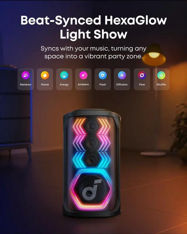 Alt view image 5 of 6 - Soundcore Rave 3S Portable Bluetooth Speaker with 2 Wireless Mics, LED Lighting, Black