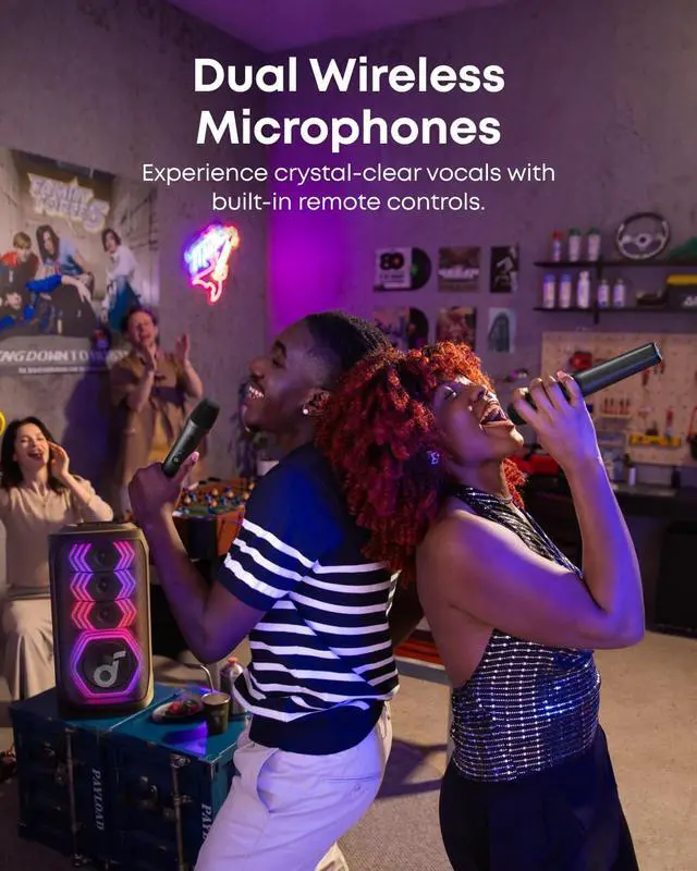 Alt view image 2 of 6 - Soundcore Rave 3S Portable Bluetooth Speaker with 2 Wireless Mics, LED Lighting, Black