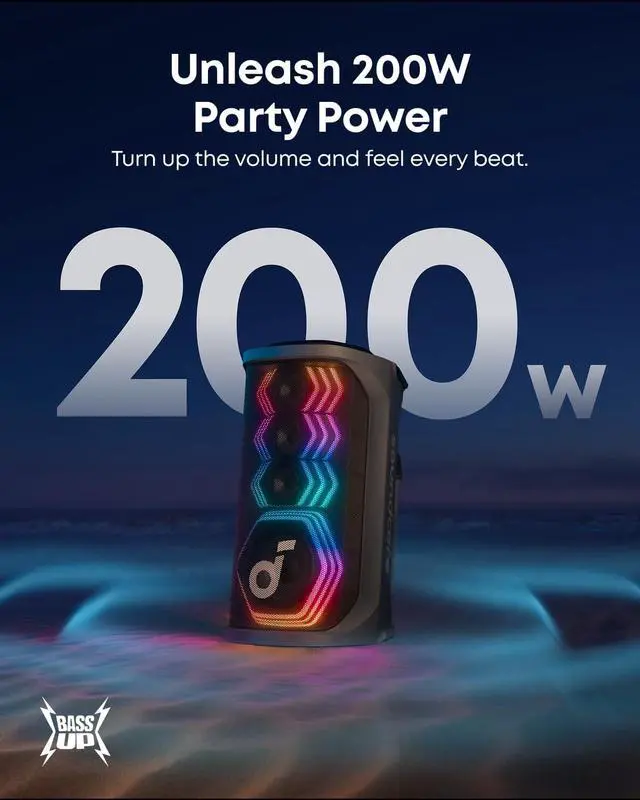 Alt view image 3 of 6 - Soundcore Rave 3S Portable Bluetooth Speaker with 2 Wireless Mics, LED Lighting, Black
