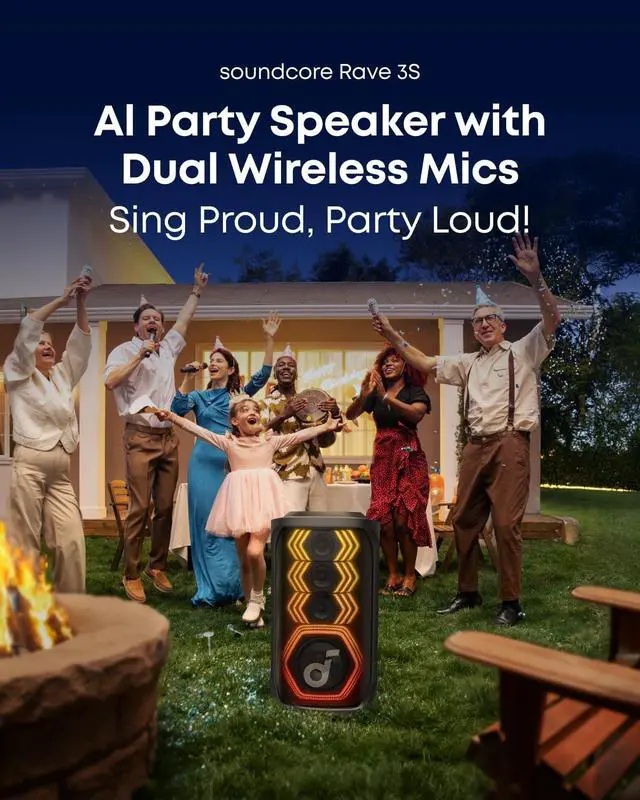 Alt view image 4 of 6 - Soundcore Rave 3S Portable Bluetooth Speaker with 2 Wireless Mics, LED Lighting, Black