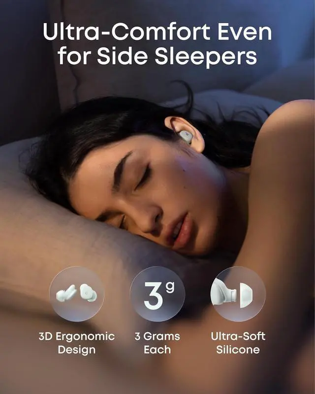 Alt view image 3 of 7 - Soundcore Sleep A30 by Anker Sleep Earbuds, Smart Active Noise Cancelling Sleep Headphones, Adaptive Snore-Masking System, Ultra-Comfort for Side Sleepers, 45H Playtime