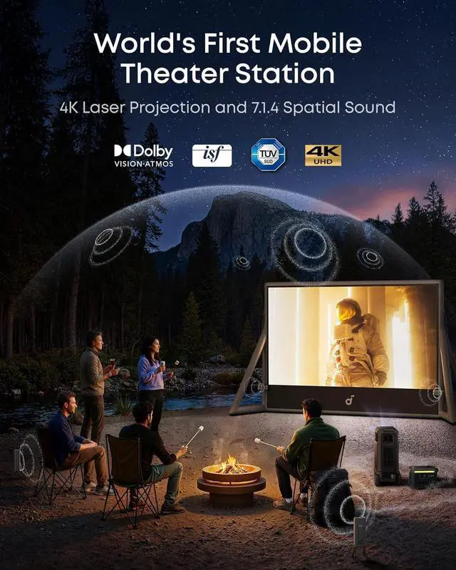 Alt view image 2 of 7 - Soundcore Nebula X1 Pro 4K Outdoor Projector, Triple Laser, 3500 ANSI Lumens, Spatial Sound, 56000:1 Contrast, Optical Zoom