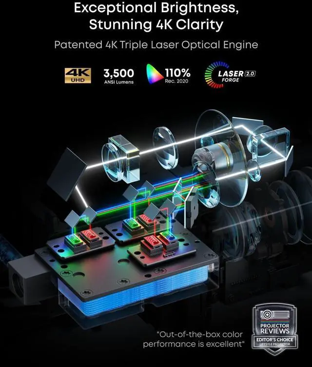 Alt view image 5 of 7 - NEBULA X1 Triple Laser 4K Projector, Nebulamaster, 3500 ANSI Lumens, 56000:1 Contrast, 40W Stereo Sound, 0.9-1.5 Optical Zoom, Smart AI, Dolby Vision, 300" Screen, Portable