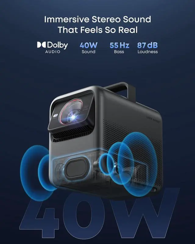 Alt view image 4 of 7 - NEBULA X1 Triple Laser 4K Projector, Nebulamaster, 3500 ANSI Lumens, 56000:1 Contrast, 40W Stereo Sound, 0.9-1.5 Optical Zoom, Smart AI, Dolby Vision, 300" Screen, Portable