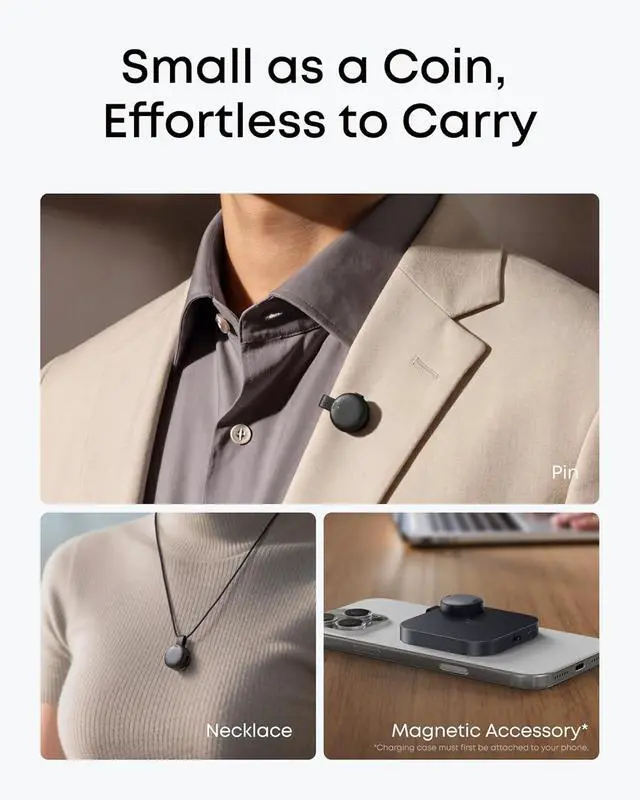 Alt view image 4 of 7 - Soundcore Work AI Voice Recorder by Anker, Wearable Note Taker for Meetings, Transcribe and Summarize (300 Mins/Mo Included, Optional App Upgrades), MFi Certified, 64GB, 150+ Languages