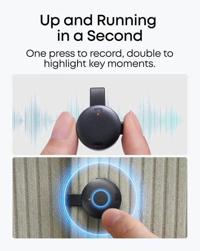 Alt view image 5 of 7 - Soundcore Work AI Voice Recorder by Anker, Wearable Note Taker for Meetings, Transcribe and Summarize (300 Mins/Mo Included, Optional App Upgrades), MFi Certified, 64GB, 150+ Languages